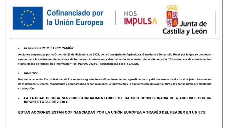 Transferencia de conocimientos y actividades de formación e información del PE PAC 2023/27, cofinanciadas por el FEADER